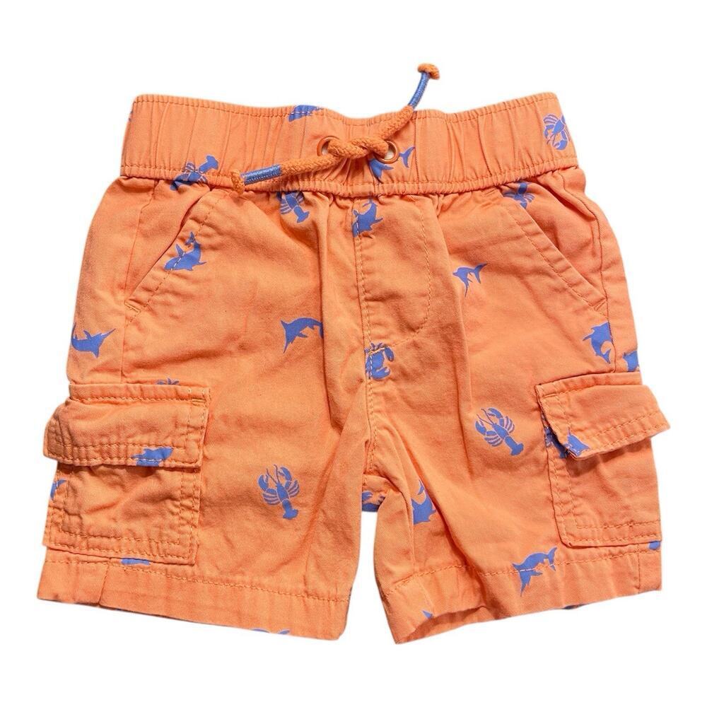 Falls Creek Kids Short Boy Size 12M Orange Blue Print Chino Cargo Lobster Fish …
